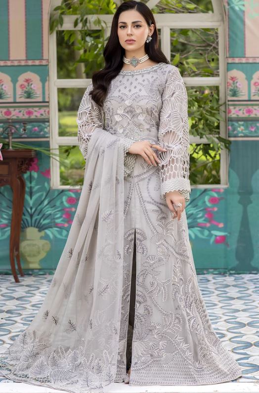 Flossie Embroidered Chiffon Unstitched 3 Piece Moon Flower (A) - Luxury Collection