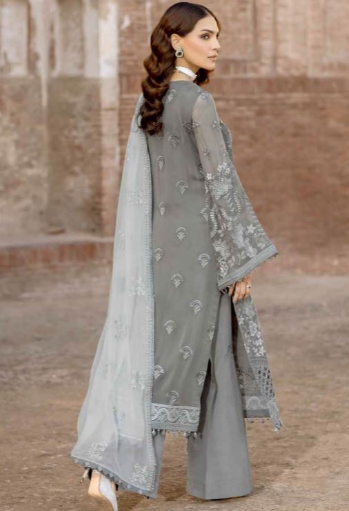 Flossie Embroidered Chiffon Suits Unstitched 3 Piece Stormy Grey - Luxury Collection