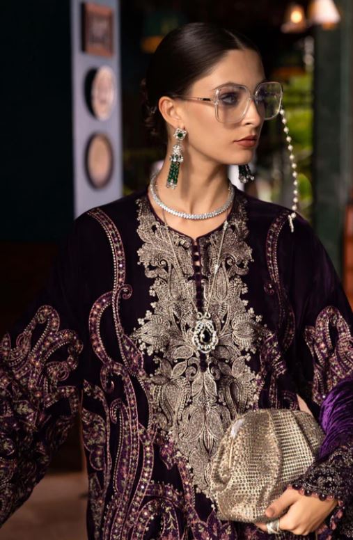 Maria.b Winter Collection 3 Piece Unstitched Embroidered Velvet Suit WL-1311