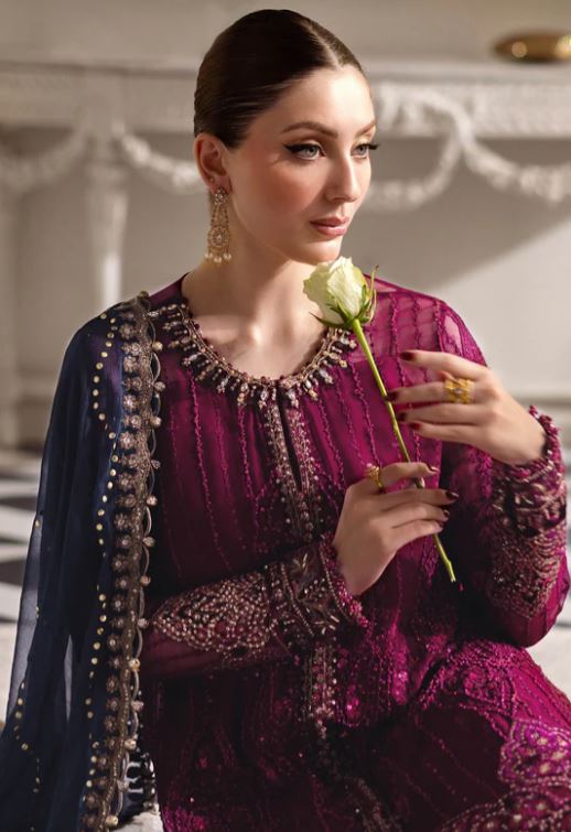 Maria.b 3 Piece Unstitched Embroidered Chiffon Suit | MPC-25-102