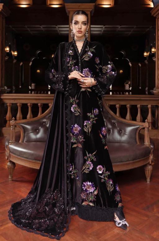 Maria.b Winter Collection 3 Piece Unstitched Embroidered Velvet Suit WL-1306