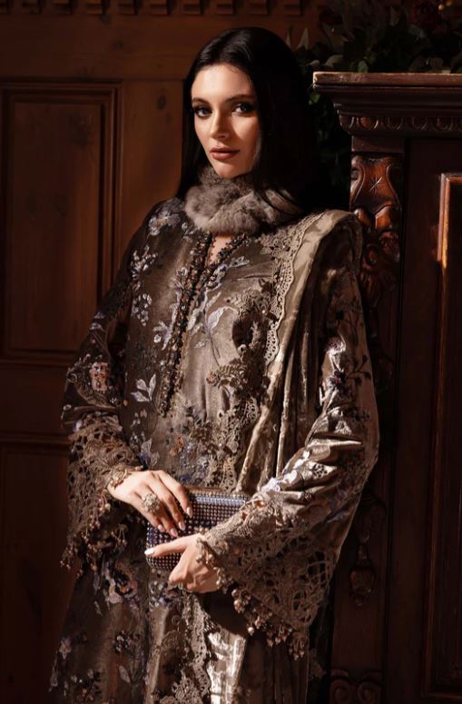 Maria.b Winter Collection 3 Piece Unstitched Embroidered Velvet Suit WL-1303
