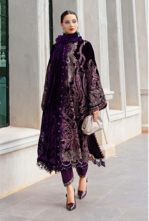 Maria.b Winter Collection 3 Piece Unstitched Embroidered Velvet Suit WL-1311