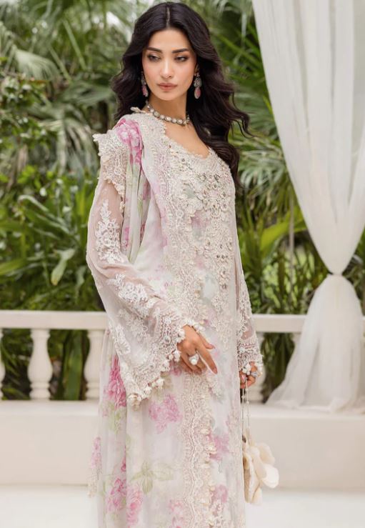 Maria.b 3 Piece Unstitched Embroidered Chiffon Suit | MPC-25-101