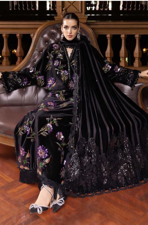 Maria.b Winter Collection 3 Piece Unstitched Embroidered Velvet Suit WL-1306