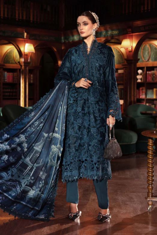 Maria.b Winter Collection 3 Piece Unstitched Embroidered Velvet Suit WL-1310