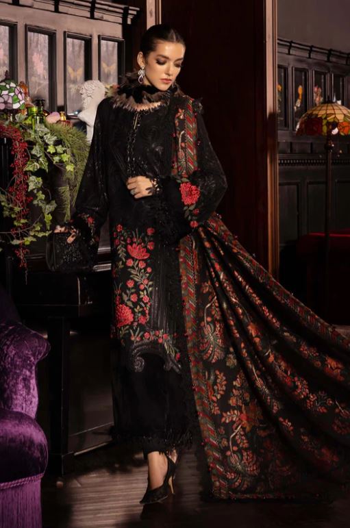 Maria.b Winter Collection 3 Piece Unstitched Embroidered Linen Suit WL-1309