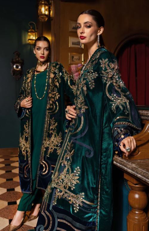 Maria.b Winter Collection 3 Piece Unstitched Embroidered Velvet Suit WL-1302