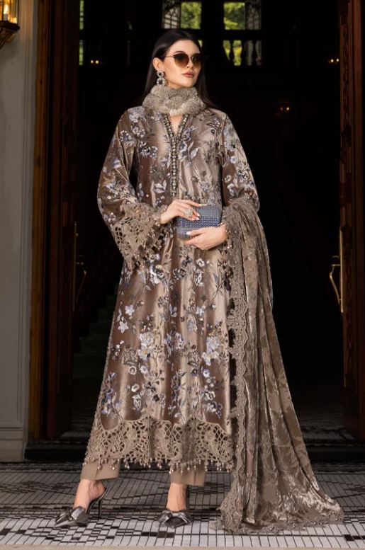 Maria.b Winter Collection 3 Piece Unstitched Embroidered Velvet Suit WL-1303