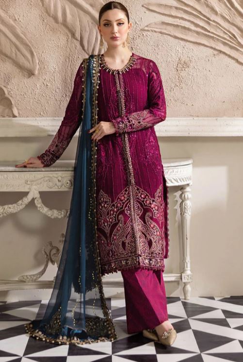 Maria.b 3 Piece Unstitched Embroidered Chiffon Suit | MPC-25-102