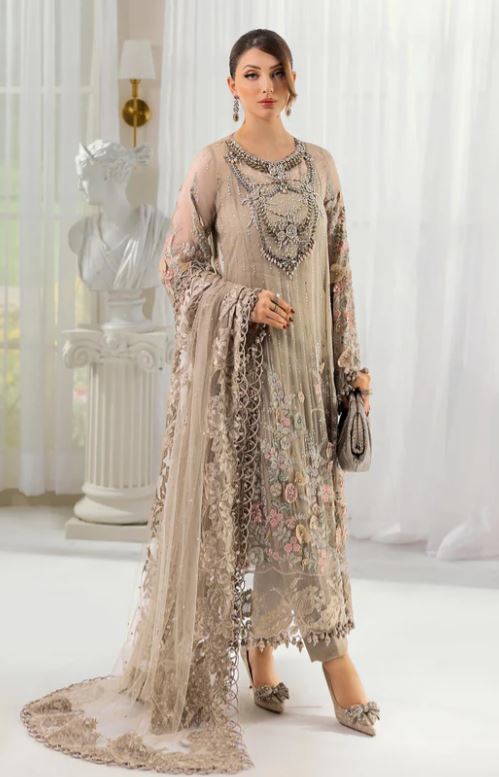 Maria.b 3 Piece Unstitched Embroidered Chiffon Suit | MPC-25-107