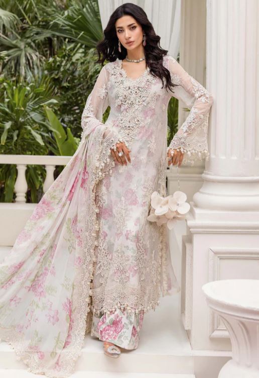 Maria.b 3 Piece Unstitched Embroidered Chiffon Suit | MPC-25-101