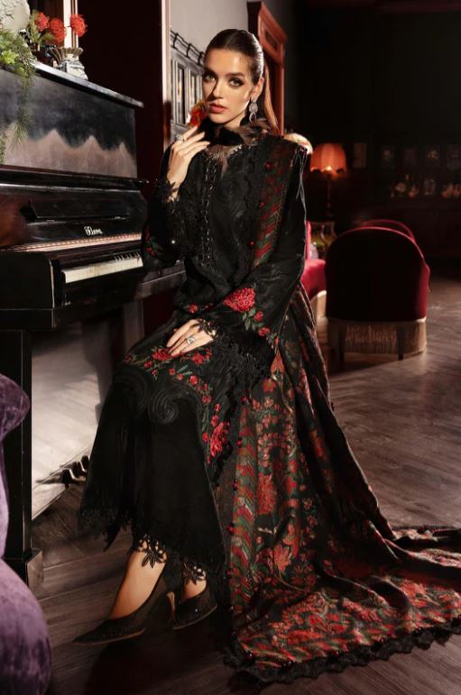 Maria.b Winter Collection 3 Piece Unstitched Embroidered Linen Suit WL-1309