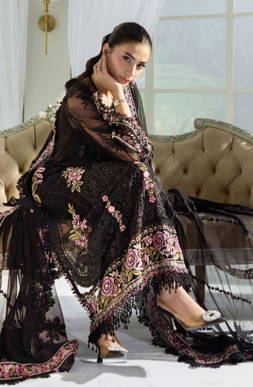 Maria.b 3 Piece Unstitched Embroidered Chiffon Suit | MPC-25-104