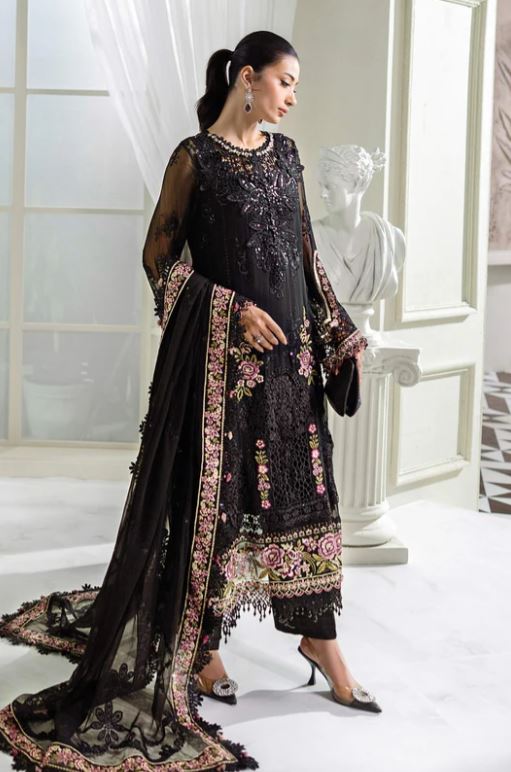 Maria.b 3 Piece Unstitched Embroidered Chiffon Suit | MPC-25-104