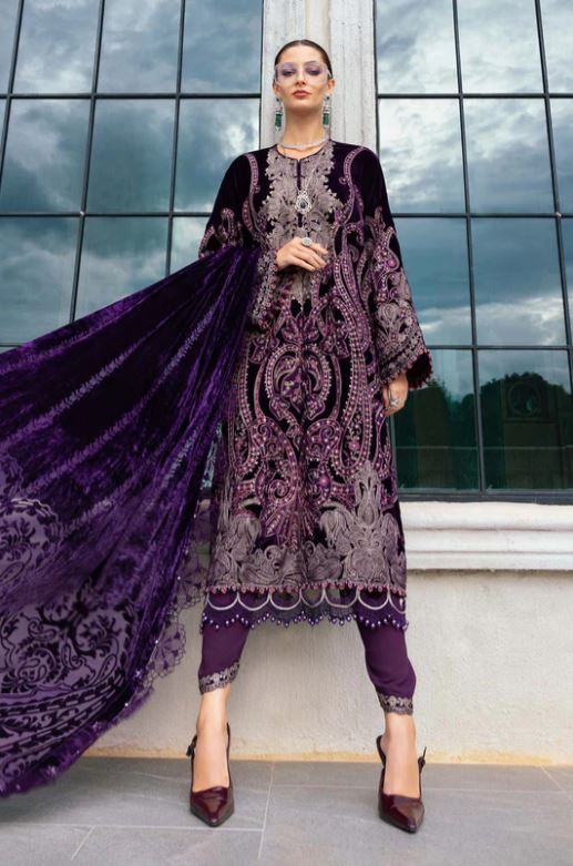 Maria.b Winter Collection 3 Piece Unstitched Embroidered Velvet Suit WL-1311