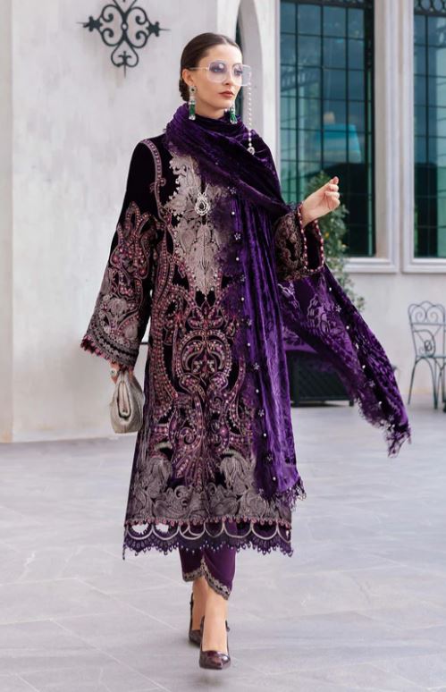 Maria.b Winter Collection 3 Piece Unstitched Embroidered Velvet Suit WL-1311