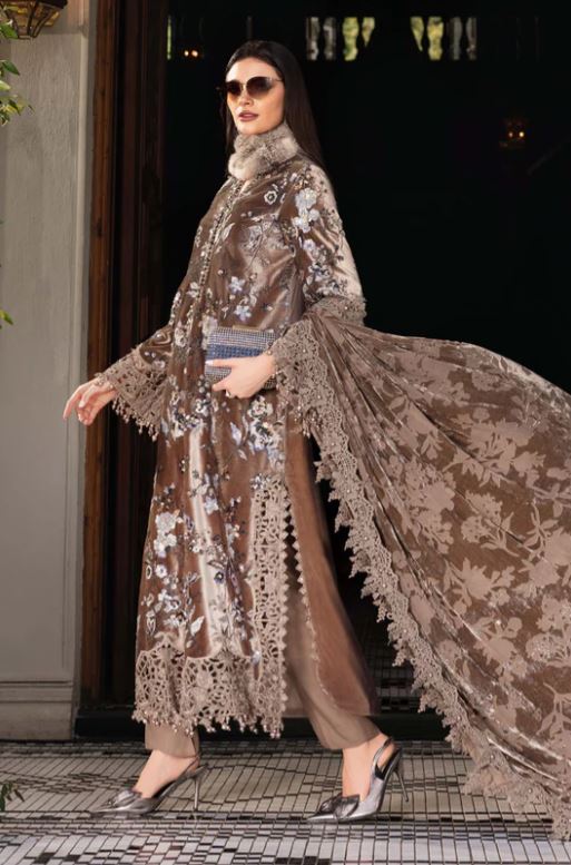 Maria.b Winter Collection 3 Piece Unstitched Embroidered Velvet Suit WL-1303