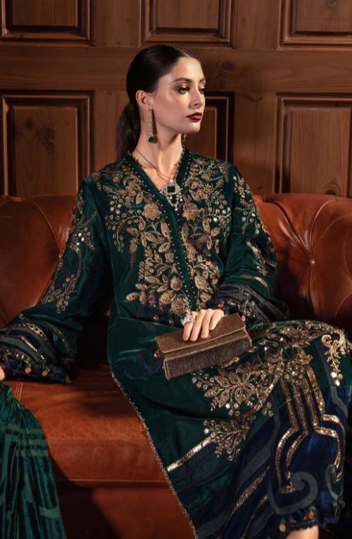 Maria.b Winter Collection 3 Piece Unstitched Embroidered Velvet Suit WL-1302