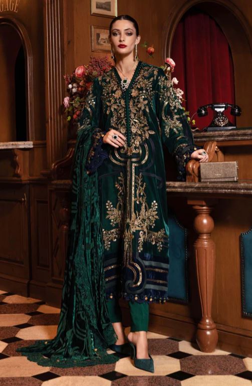 Maria.b Winter Collection 3 Piece Unstitched Embroidered Velvet Suit WL-1302