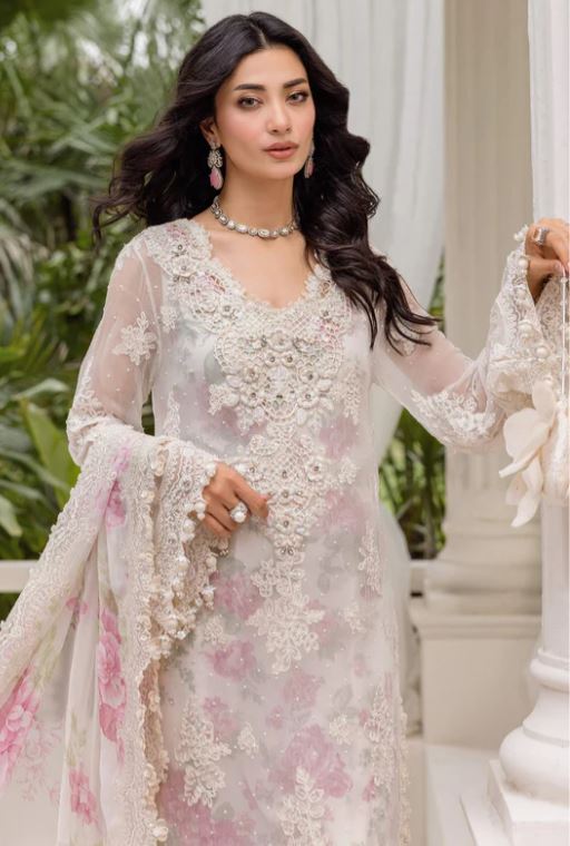 Maria.b 3 Piece Unstitched Embroidered Chiffon Suit | MPC-25-101