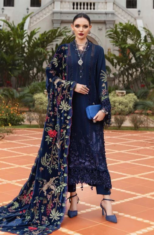 Maria.b Winter Collection 3 Piece Unstitched Embroidered Twill Linen Suit WL-1312