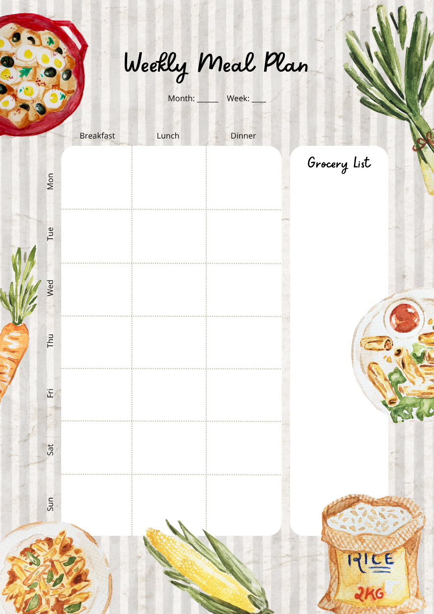 Weekly Meal Planner + Grocery List