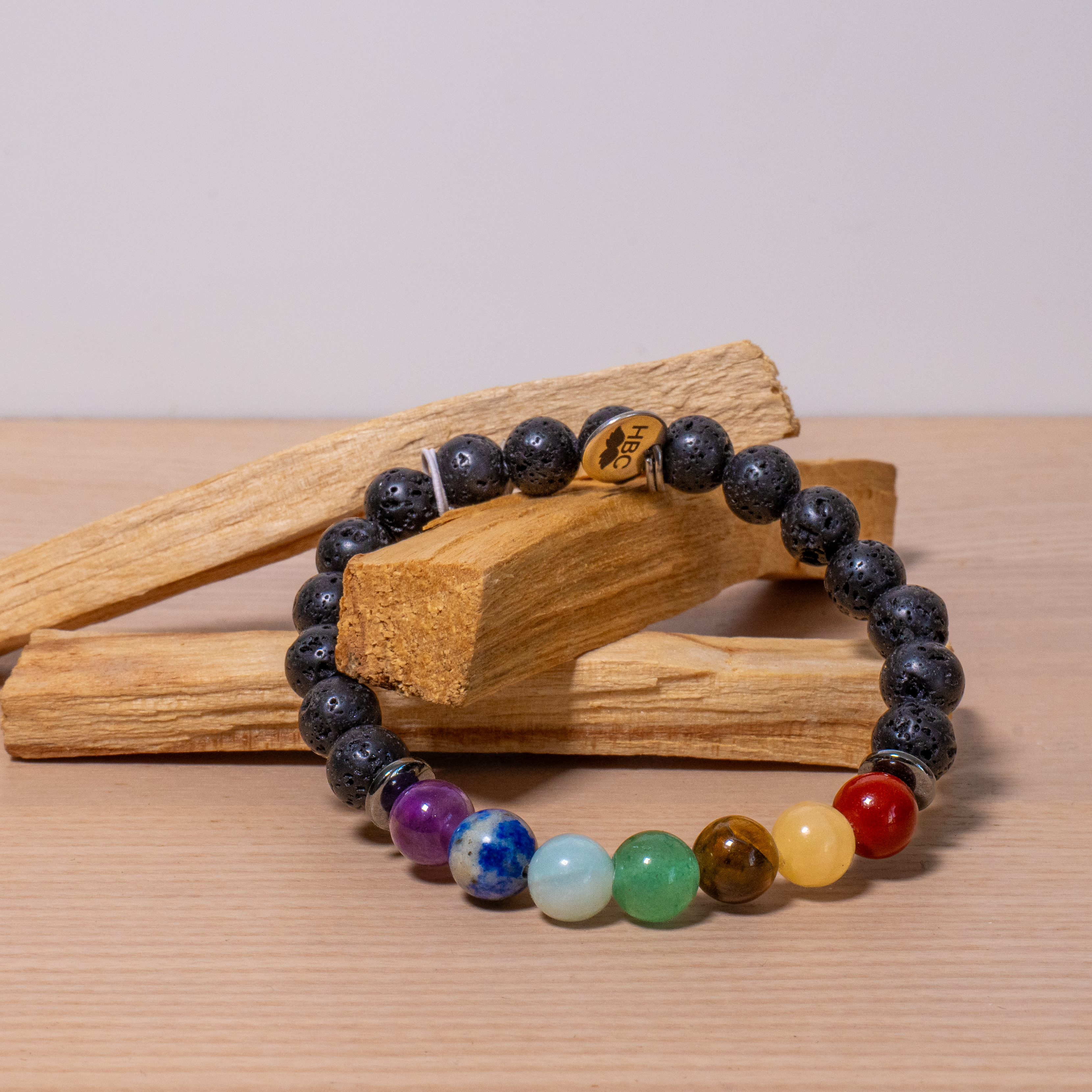 Bracelet - 7 Chakras + Pierres de Lave A / 8mm