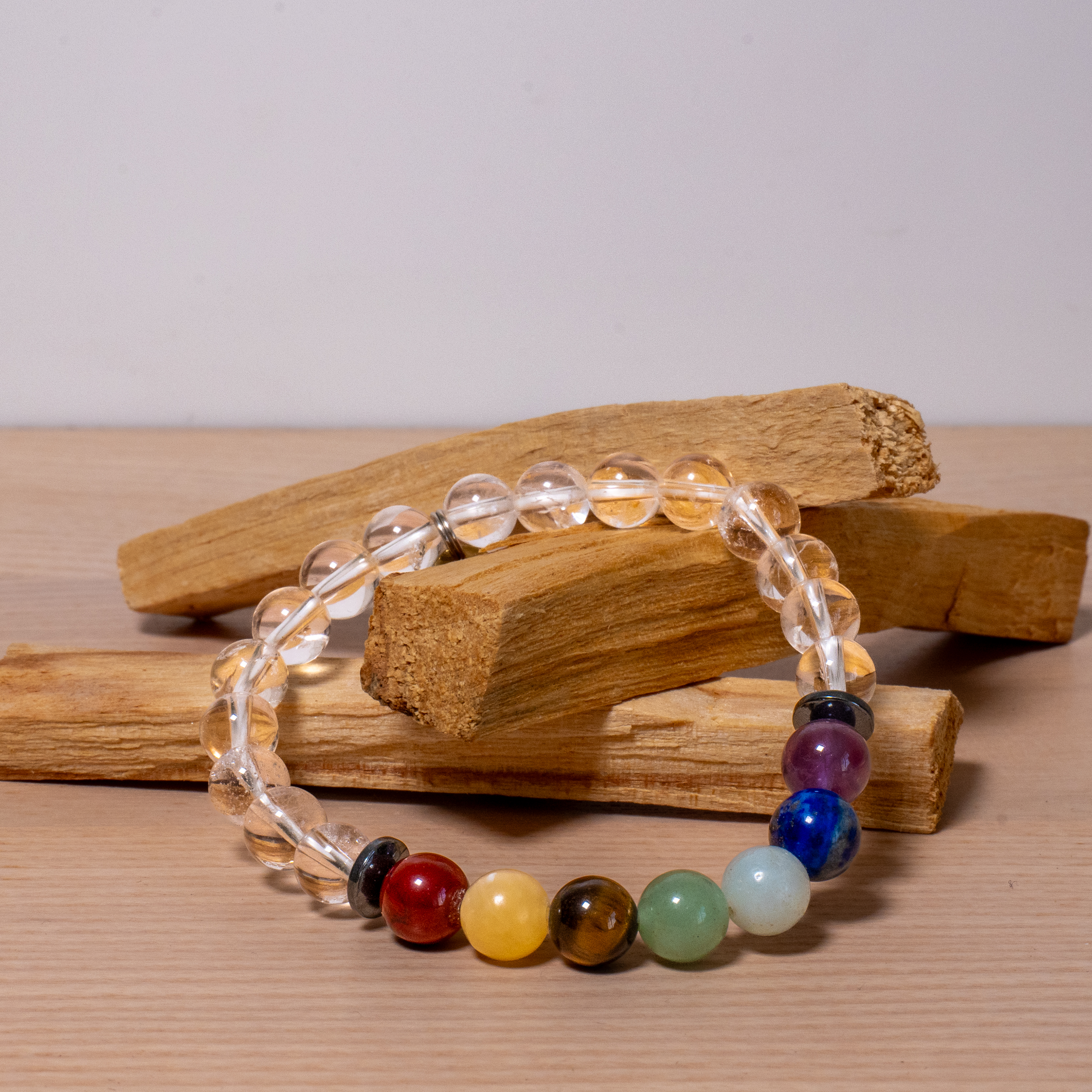 Bracelet - 7 Chakras + Cristal de Roche A / 8mm