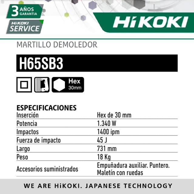Martillo HIKOKI H65SB3 Hexg. 30 mm