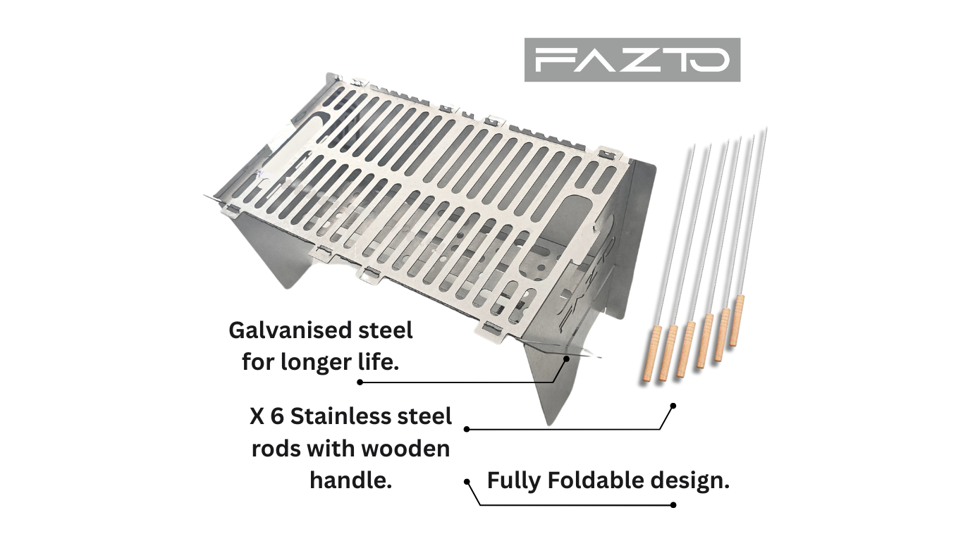 Portable Folding BBQ Grill 16" X 8". with 6 BBQ sticks