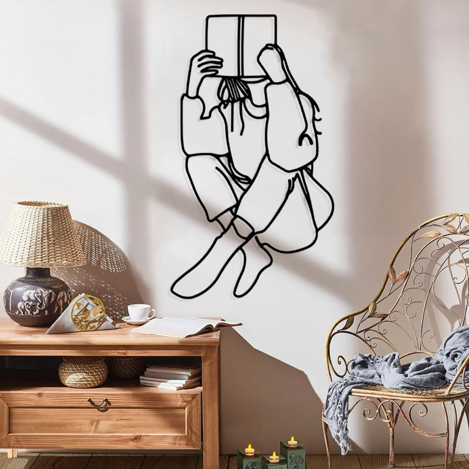 Minimalist Reading Girl Wall Art