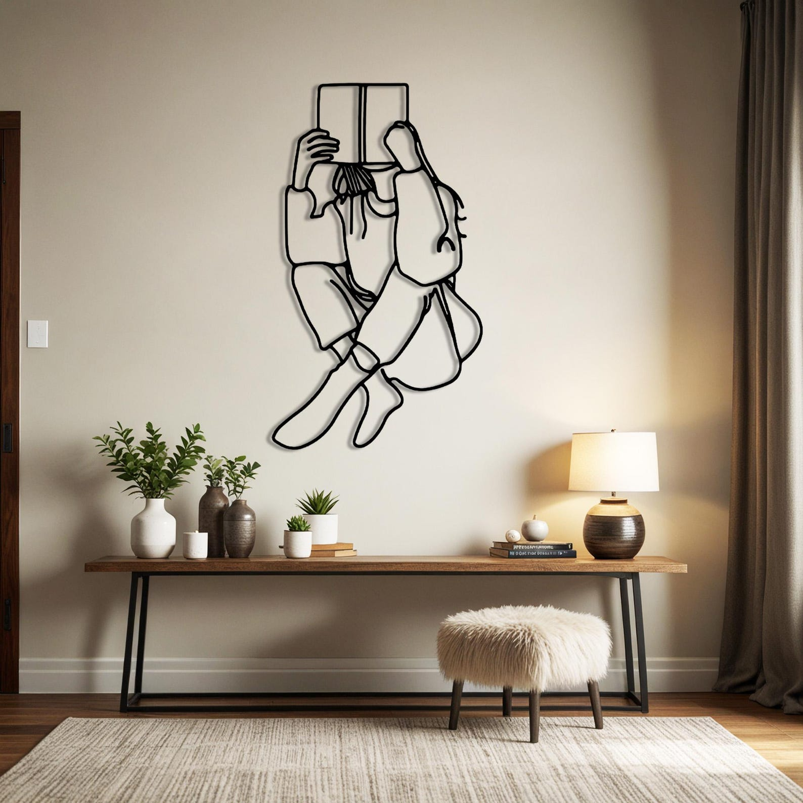 Minimalist Reading Girl Wall Art