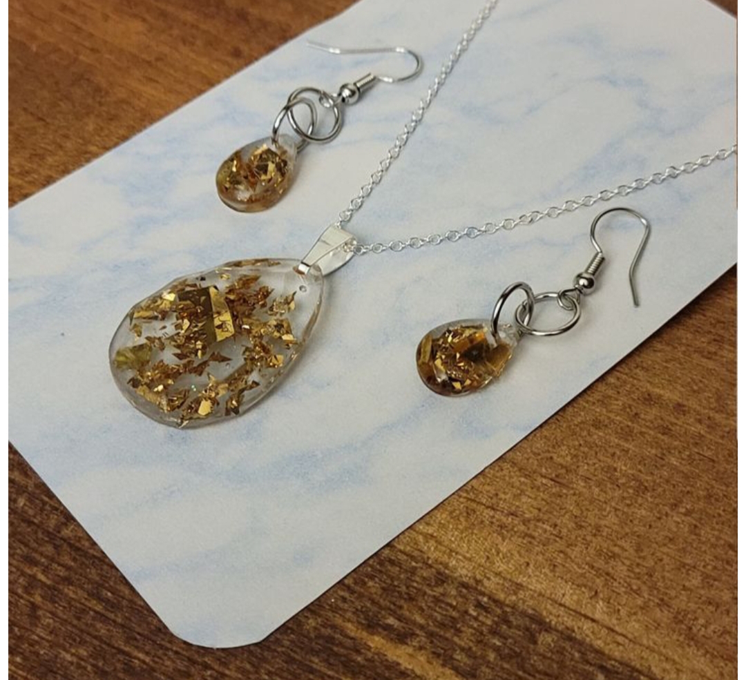 Gold and silver flake Resin Jewelry Set