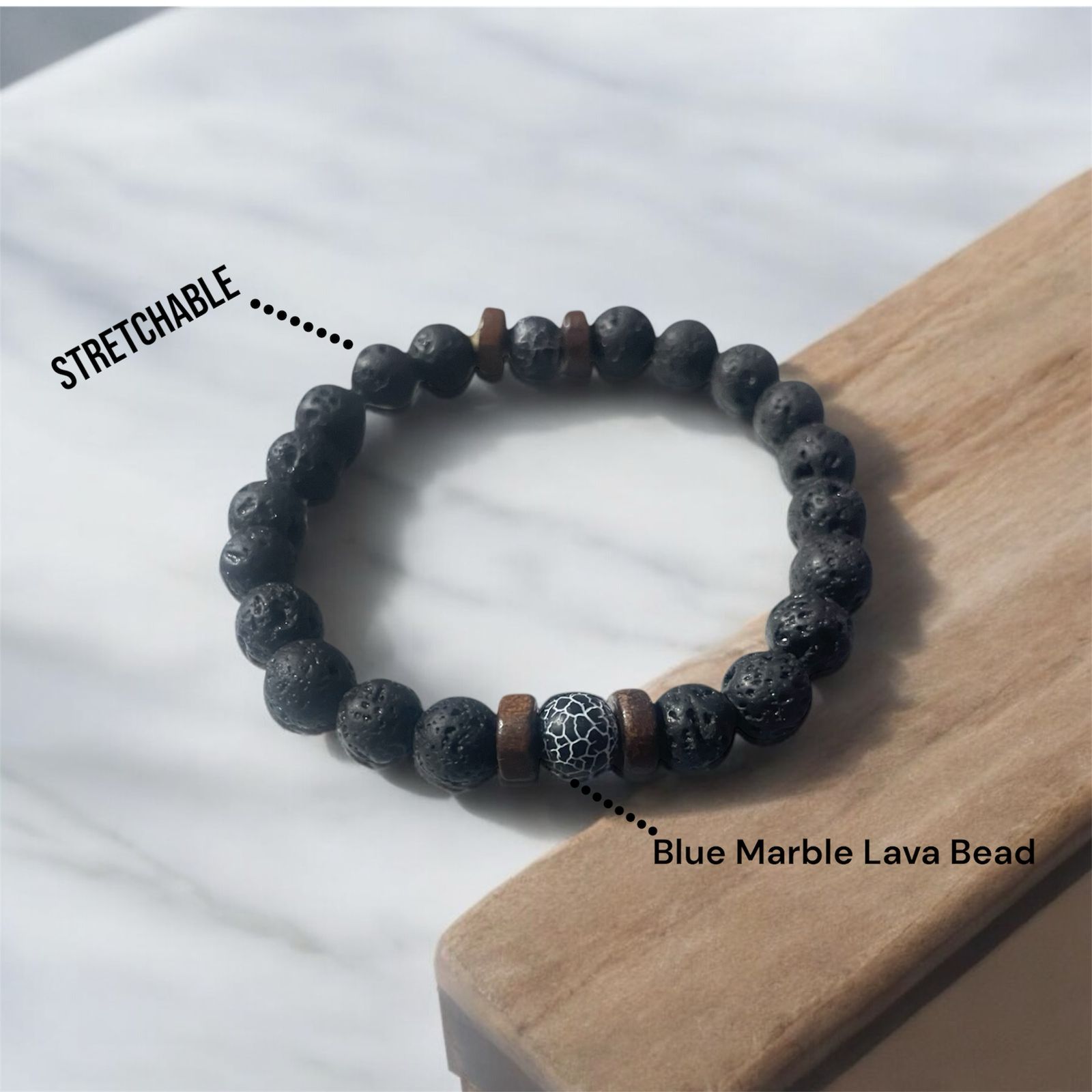 Blue Marble Lava Beads