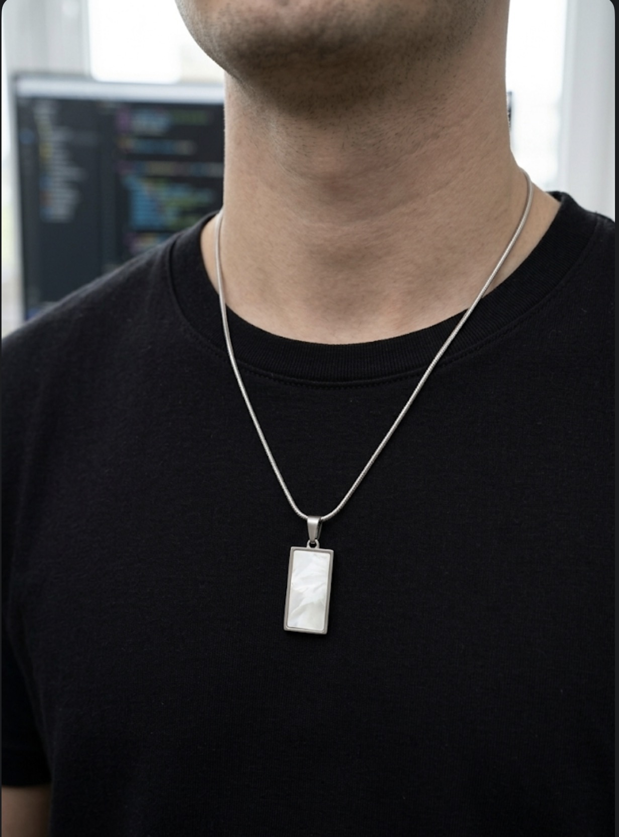 White Inlay Pendant Necklace