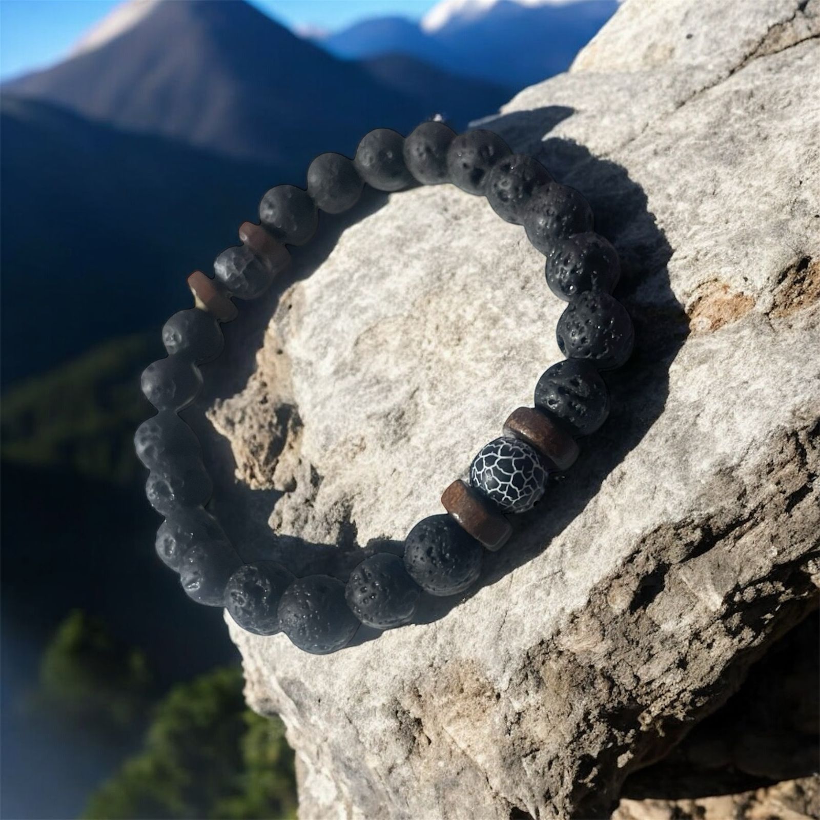 Blue Marble Lava Beads