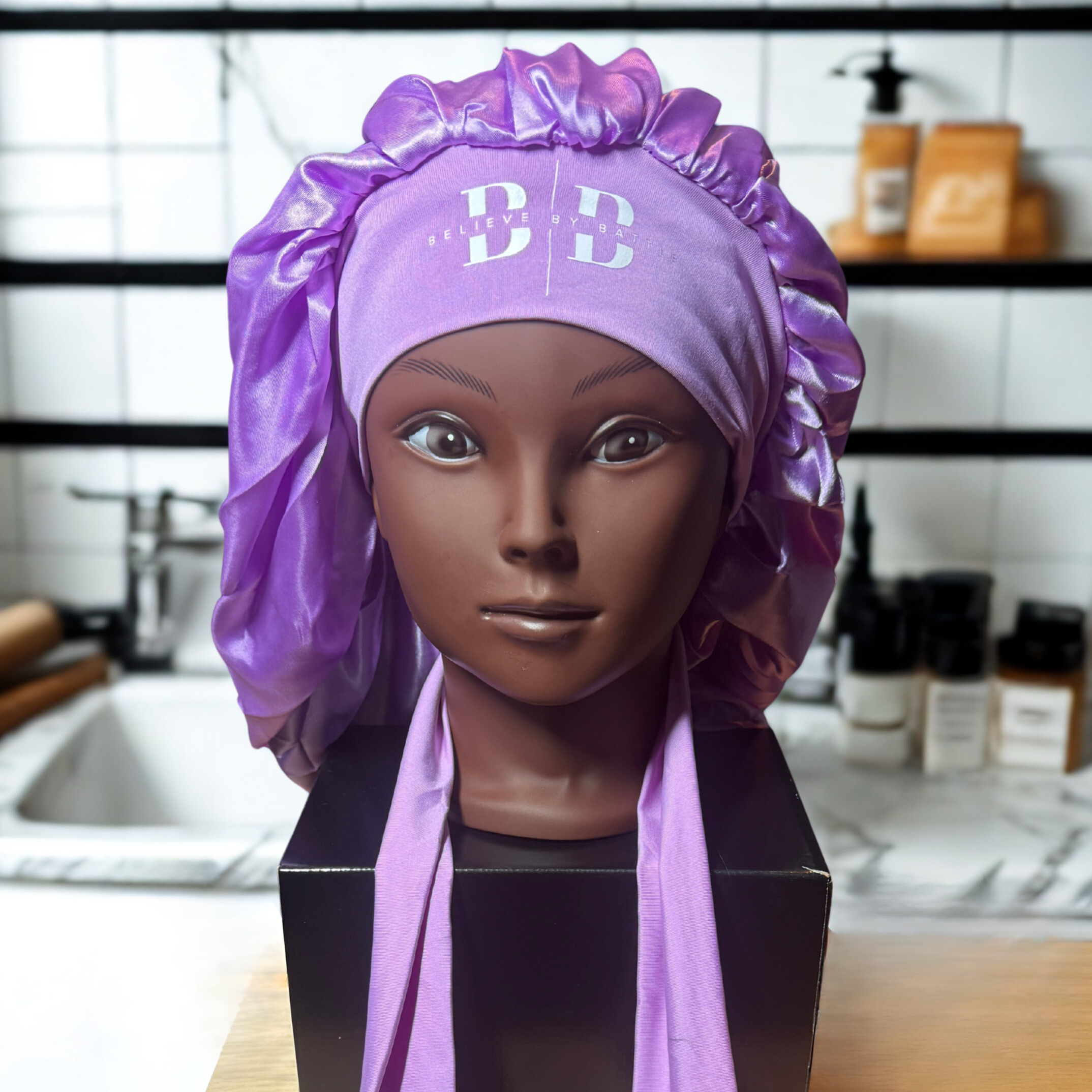 PATIENCE - Purple Satin Bonnet
