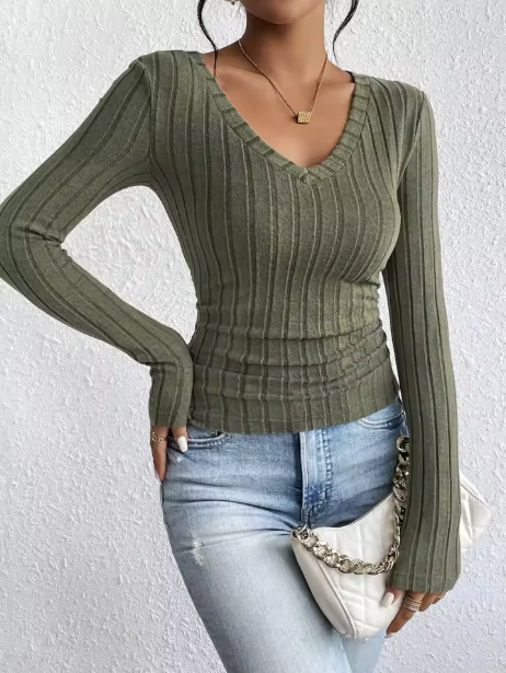 Olive Green Ribbed Knit Sweater