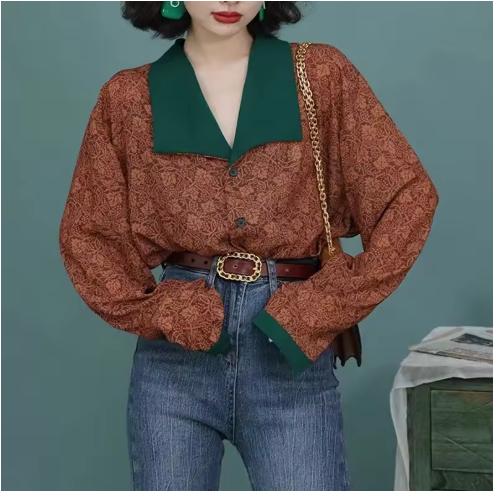 Vintage Brown Patterned Blouse