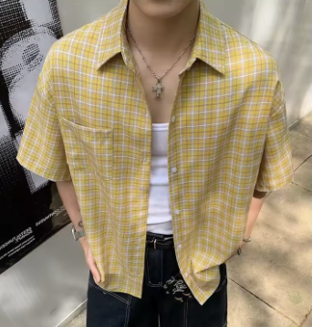 Yellow Plaid Short Sleeve Shirt