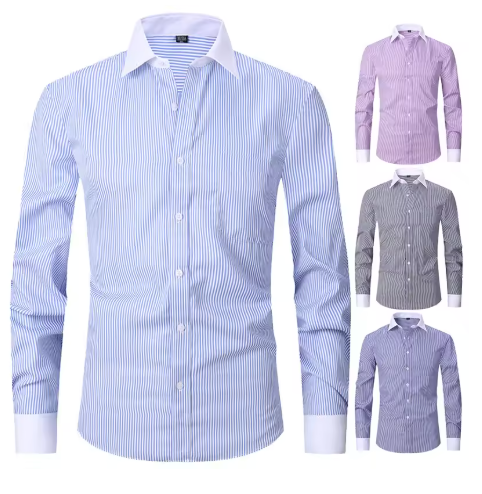Men's striped long sleeve dress shirt