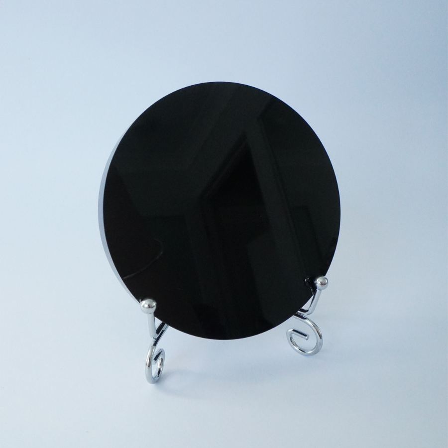 Black Obsidian Mirror with Silver Stand 