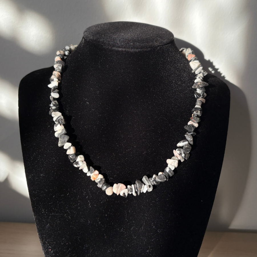 Black Zebra Jasper Chip Necklace