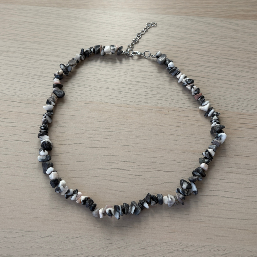 Black Zebra Jasper Chip Necklace 