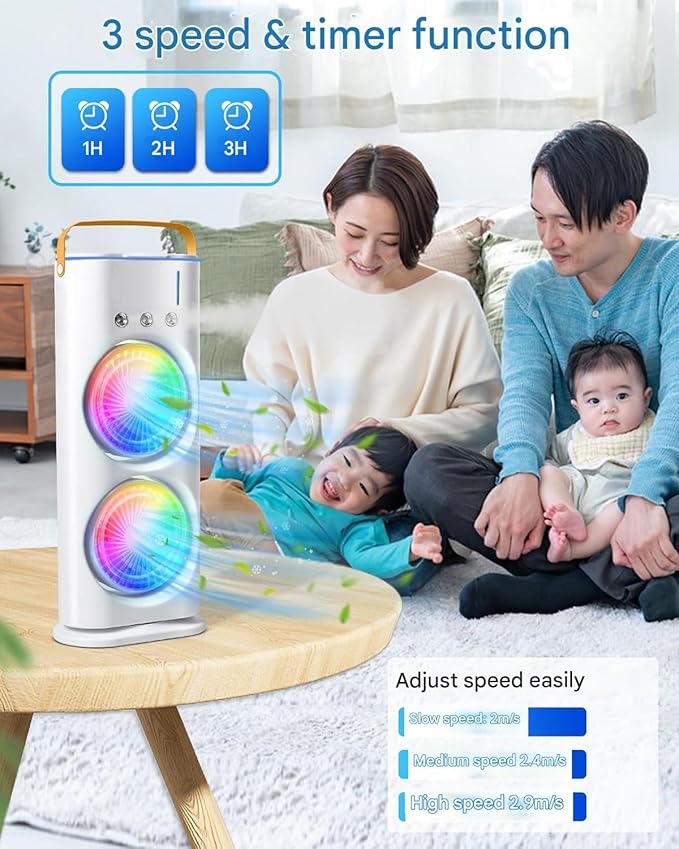 Portable Air Conditioners - Small AC Quiet Personal Air Cooler,USB Powered Mini Desktop Cooling Misting Fan, 1 | 2 | 3 Timer 3 Smart Speeds,360°Adjustment Office, Home, Room, (White)