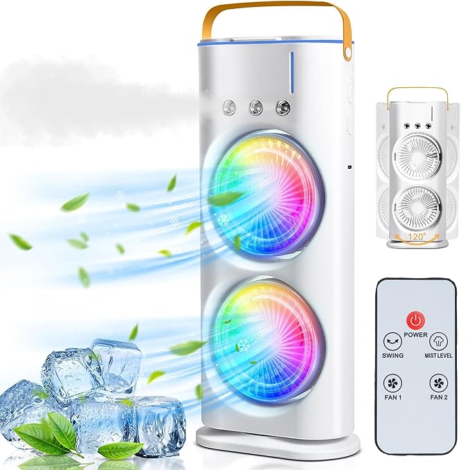 Portable Air Conditioners - Small AC Quiet Personal Air Cooler,USB Powered Mini Desktop Cooling Misting Fan, 1 | 2 | 3 Timer 3 Smart Speeds,360°Adjustment Office, Home, Room, (White)