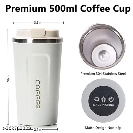 Kunya 500 ML Stainless Steel Double-Walled Vacuum Insulated Travel Temperature Display Indicator Mug Flask with Leakproof Lid Reusable Coffee Cup Tea and Beer Thermal Travel Coffee Mug White Color