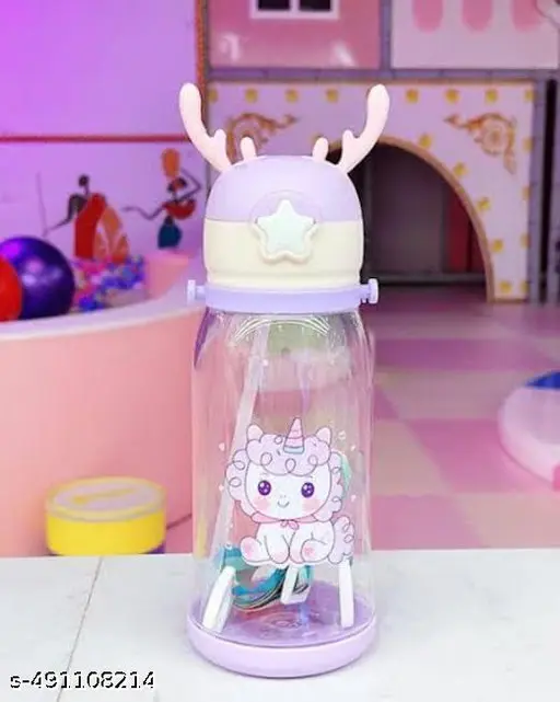 Kids' Unicorn Water Bottle | Children's cartoon water bottle summer portable straw sports drink, Portable Shoulder Strap Baby Drinking Water Bottle with Straw