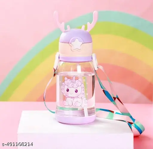 Kids' Unicorn Water Bottle | Children's cartoon water bottle summer portable straw sports drink, Portable Shoulder Strap Baby Drinking Water Bottle with Straw